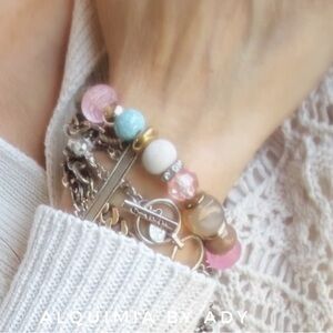 Alquimia Pink, Light Blue & Gold Mixed Bead Bracelet GEMSTONES